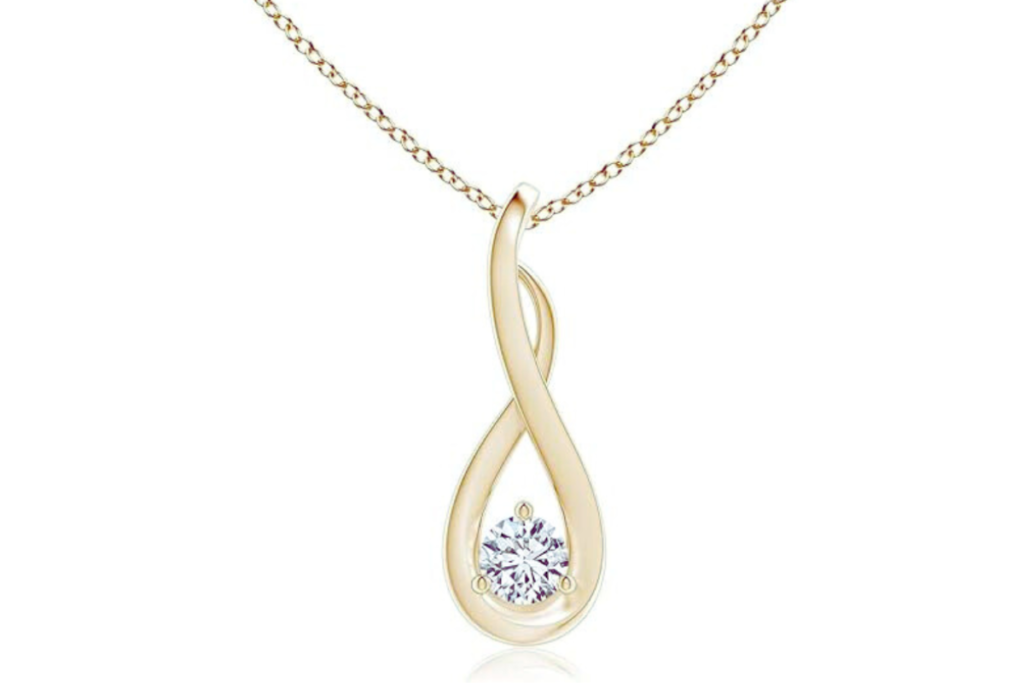 Infinity Twist Gold Diamond Pendant- 14 Year Anniversary Gift for Wife