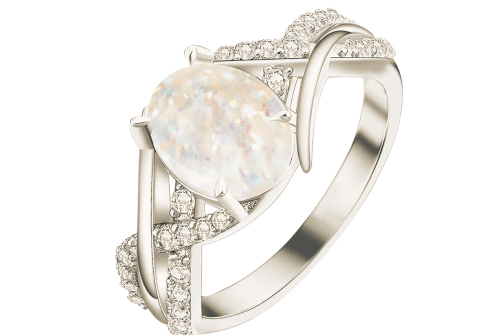 14 year anniversary gift traditional and modern - White Opal Ring 