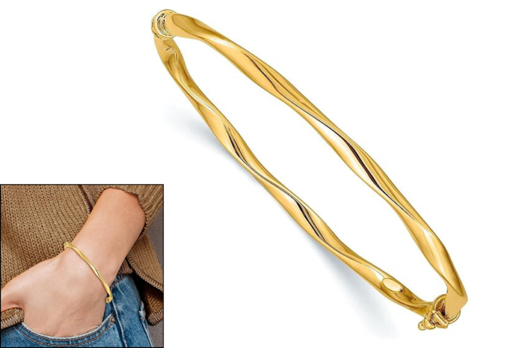 Gold Twisted Bangle - 14 year anniversary gift for wife traditional