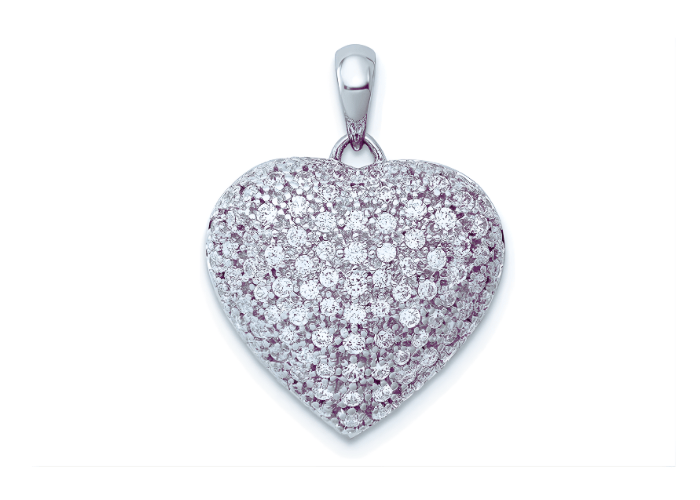 White Gold Diamond Heart Pendant - Elephant Anniversary Gift 