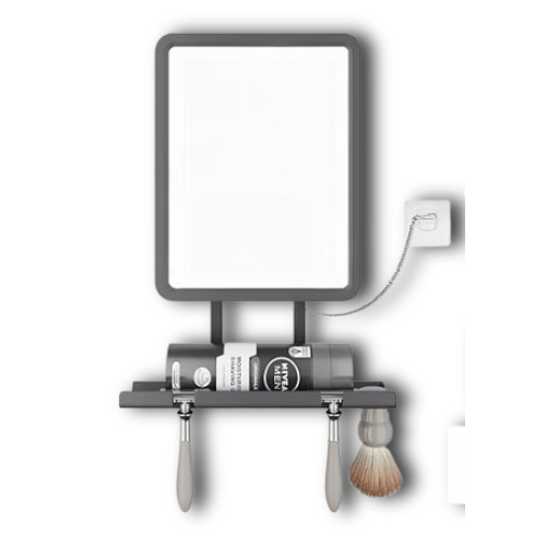 Lighted anti-fog shower mirror rechargeable with 3 color modes and razor holder for men and women