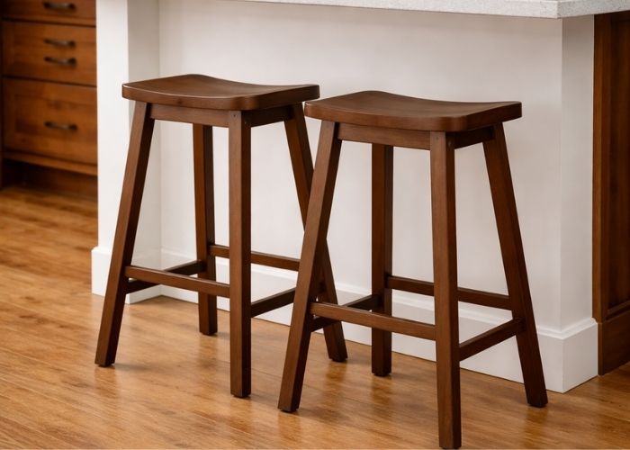 solid wood saddle seat bar stools for kitchen island walnut finish