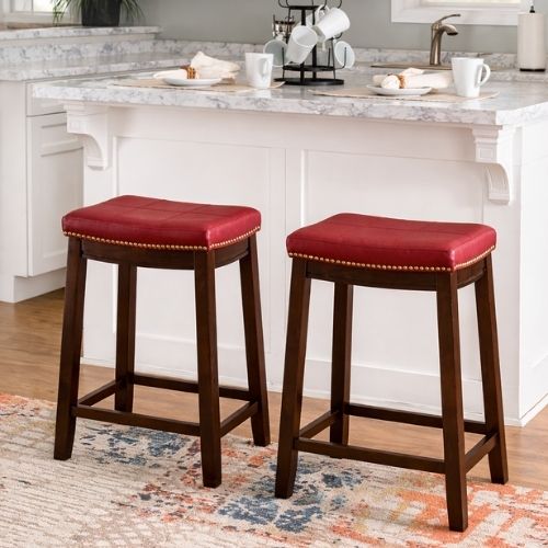 compact backless bar stool kitchen island red leather seat small space