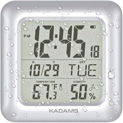 KADAMS 9.5 inch large display bathroom clock with calendar temperature humidity for elderly users