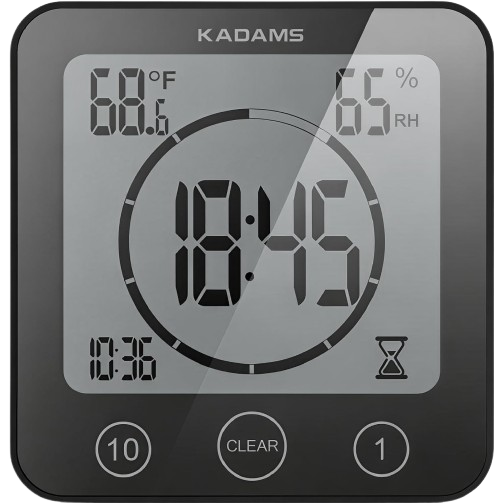 KADAMS Digital Shower Clock waterproof IP54 with countdown timer and temperature display for bathroom